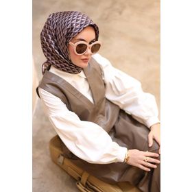 Silk Home 11423-21 Mürdüm Ekru Geometrik Desen Tivil İpek Eşarp