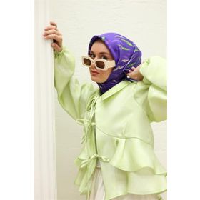 Silk Home 11432-20 Mor Yeşil Desenli Tivil İpek Eşarp