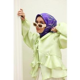 Silk Home 11432-20 Mor Yeşil Desenli Tivil İpek Eşarp