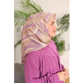 Silk Home 11432-44 Vizon Eflatun Desenli Tivil İpek Eşarp