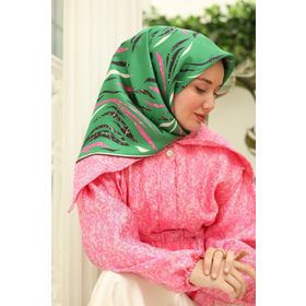 Silk Home 11432-58 Yeşil Pembe Desenli Tivil İpek Eşarp