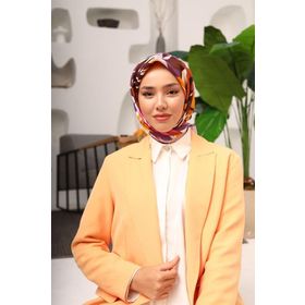 Silk Home SYR25613 Mürdüm-Acı Kahve Yaprak Desen Tivil İpek Eşarp