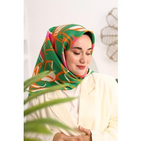 Silk Home SYR25619 Pembe-Yeşil Geometrik Yaprak Desen Tivil İpek Eşarp
