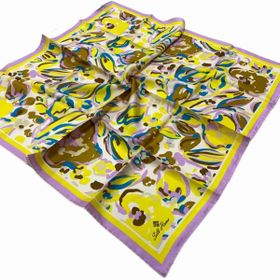 Silk Home SYR26513 Sarı-Eflatun Desenli Tivil İpek Eşarp