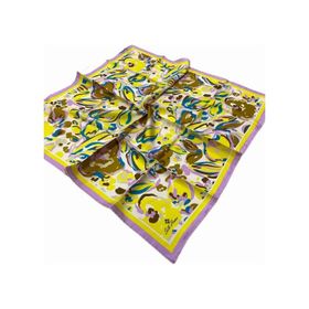 Silk Home SYR26513 Sarı-Eflatun Desenli Tivil İpek Eşarp