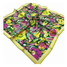 Silk Home SYR26517 Sarı-Yeşil Desenli Tivil İpek Eşarp