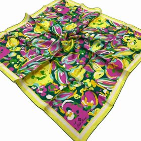 Silk Home SYR26517 Sarı-Yeşil Desenli Tivil İpek Eşarp