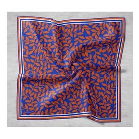 Silk Home SYR26529 Saks Mavi Turuncu Yaprak Desenli Sura İpek Eşarp