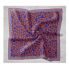 Silk Home SYR26529 Saks Mavi Turuncu Yaprak Desenli Sura İpek Eşarp