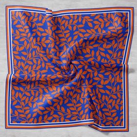 Silk Home SYR26529 Saks Mavi Turuncu Yaprak Desenli Sura İpek Eşarp