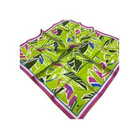 Silk Home SYR26603 Fıstık Yeşili-Pembe Geometrik Yaprak Desen Tivil İpek Eşarp