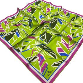 Silk Home SYR26603 Fıstık Yeşili-Pembe Geometrik Yaprak Desen Tivil İpek Eşarp