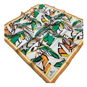 Silk Home SYR26605 Yavruağzı-Yeşil Geometrik Yaprak Desen Tivil İpek Eşarp
