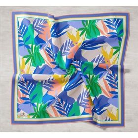 Silk Home SYR26605 Yavruağzı-Yeşil Geometrik Yaprak Desen Tivil İpek Eşarp