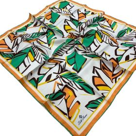 Silk Home SYR26605 Yavruağzı-Yeşil Geometrik Yaprak Desen Tivil İpek Eşarp
