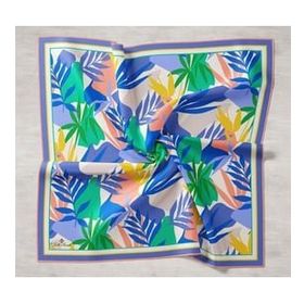 Silk Home SYR26605 Yavruağzı-Yeşil Geometrik Yaprak Desen Tivil İpek Eşarp