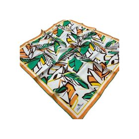 Silk Home SYR26605 Yavruağzı-Yeşil Geometrik Yaprak Desen Tivil İpek Eşarp