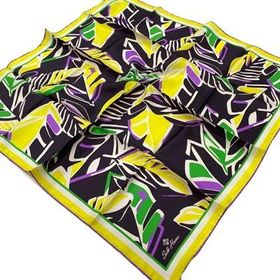 Silk Home SYR26610 Sarı-Yeşil Geometrik Yaprak Desen Tivil İpek Eşarp