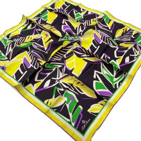 Silk Home SYR26610 Sarı-Yeşil Geometrik Yaprak Desen Tivil İpek Eşarp