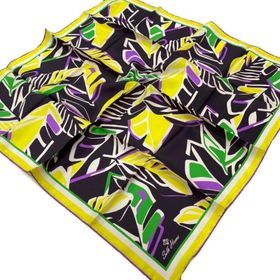 Silk Home SYR26610 Sarı-Yeşil Geometrik Yaprak Desen Tivil İpek Eşarp