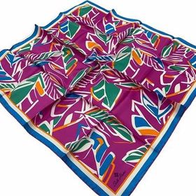 Silk Home SYR26614 Pembe-Mavi Geometrik Yaprak Desen Tivil İpek Eşarp