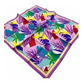 Silk Home SYR26614 Pembe-Mavi Geometrik Yaprak Desen Tivil İpek Eşarp
