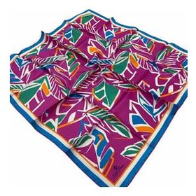 Silk Home SYR26614 Pembe-Mavi Geometrik Yaprak Desen Tivil İpek Eşarp