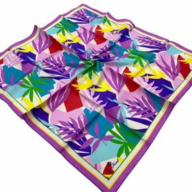 Silk Home SYR26614 Pembe-Mavi Geometrik Yaprak Desen Tivil İpek Eşarp