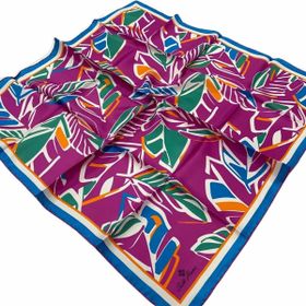 Silk Home SYR26614 Pembe-Mavi Geometrik Yaprak Desen Tivil İpek Eşarp