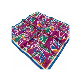 Silk Home SYR26614 Pembe-Mavi Geometrik Yaprak Desen Tivil İpek Eşarp