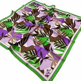 Silk Home SYR26628 Kahve-Mor Yaprak Desen Tivil İpek Eşarp