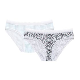 Silk&Blue Dantelli Desenli 2'li Beyaz Yeşil Slip