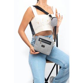 Silver Polo NV1038 Siyah Beyaz Siyah Kadın Çapraz Çanta