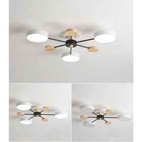 Simaavize 3'lü Beyaz Modern Ahşap Detaylı Led Avize