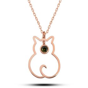 Şimal Silver 925 Ayar Gumus Agustos Ayi Dogum Tasi Kedi Kadin Gumus Kolye