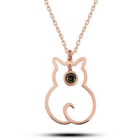 Şimal Silver 925 Ayar Gumus Agustos Ayi Dogum Tasi Kedi Kadin Gumus Kolye