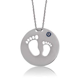 Şimal Silver 925 Ayar Gümüş Anne Bebek Ayak İzi Kolye