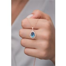 Şimal Silver 925 Ayar Gümüş Aquamarin Taşlı Damla Tasarım Kolye