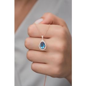 Şimal Silver 925 Ayar Gümüş Aquamarin Taşlı Damla Tasarım Kolye