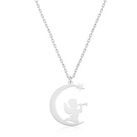Şimal Silver 925 Ayar Gümüş Ayda Oturan Melek Kadın Gümüş Kolye