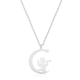 Şimal Silver 925 Ayar Gümüş Ayda Oturan Melek Kadın Gümüş Kolye