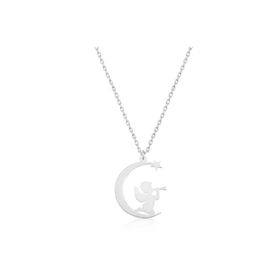 Şimal Silver 925 Ayar Gümüş Ayda Oturan Melek Kadın Gümüş Kolye