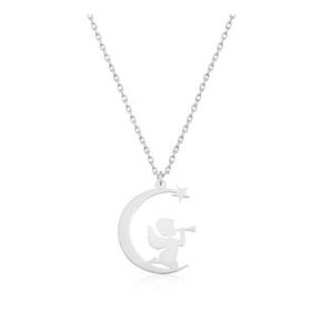 Şimal Silver 925 Ayar Gümüş Ayda Oturan Melek Kadın Gümüş Kolye