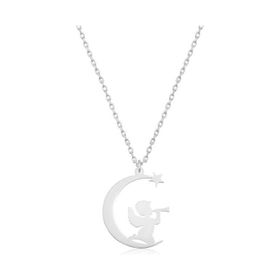 Şimal Silver 925 Ayar Gümüş Ayda Oturan Melek Kadın Gümüş Kolye