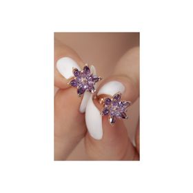 Şimal Silver 925 Ayar Gümüş Rose Kaplama Mor Renkli Lotus Çiçeği Küpe