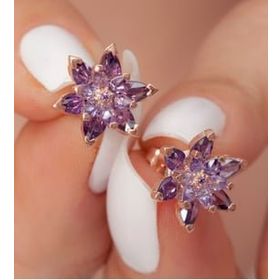 Şimal Silver 925 Ayar Gümüş Rose Kaplama Mor Renkli Lotus Çiçeği Küpe