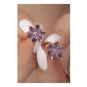 Şimal Silver 925 Ayar Gümüş Rose Kaplama Mor Renkli Lotus Çiçeği Küpe