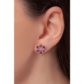 Şimal Silver 925 Ayar Gümüş Rose Kaplama Mor Renkli Lotus Çiçeği Küpe