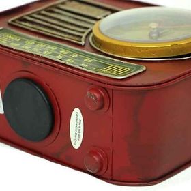 Şımartan Dekoratif Metal Radyo Saatli Kumbara Vintage Hediyelik Biblo