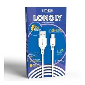 Simex Type C Spk-08 2 mt Longly Beyaz Data Kablosu